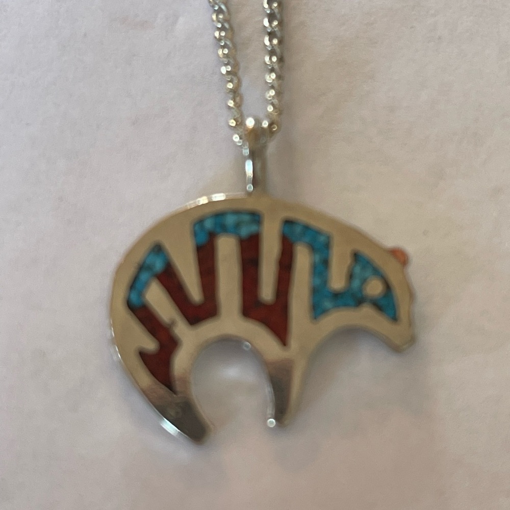 Sterling silver bear turquoise signed sterling